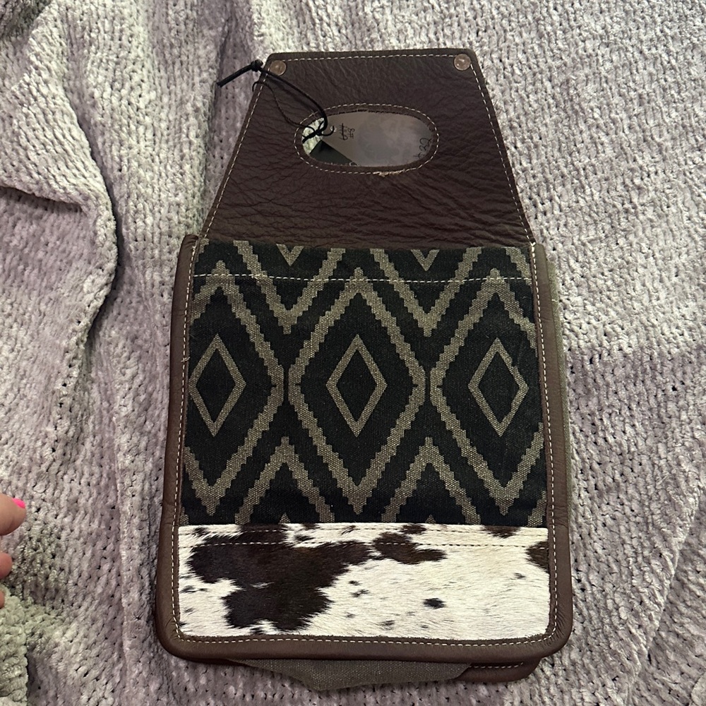 Myra Bag Geometric Belt Bag in Brown and Black